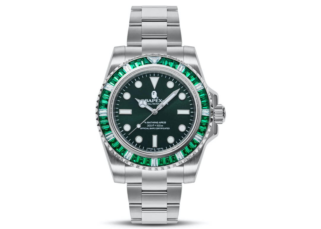 Bape BAPE Type 1 Bapex Crystal Stone Watch Silver/Green