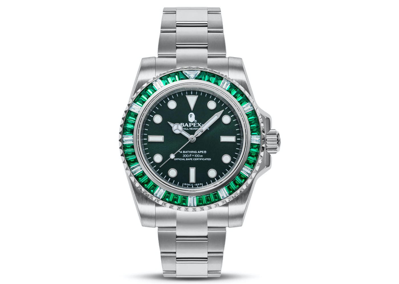 Bape BAPE Type 1 Bapex Crystal Stone Watch Silver/Green