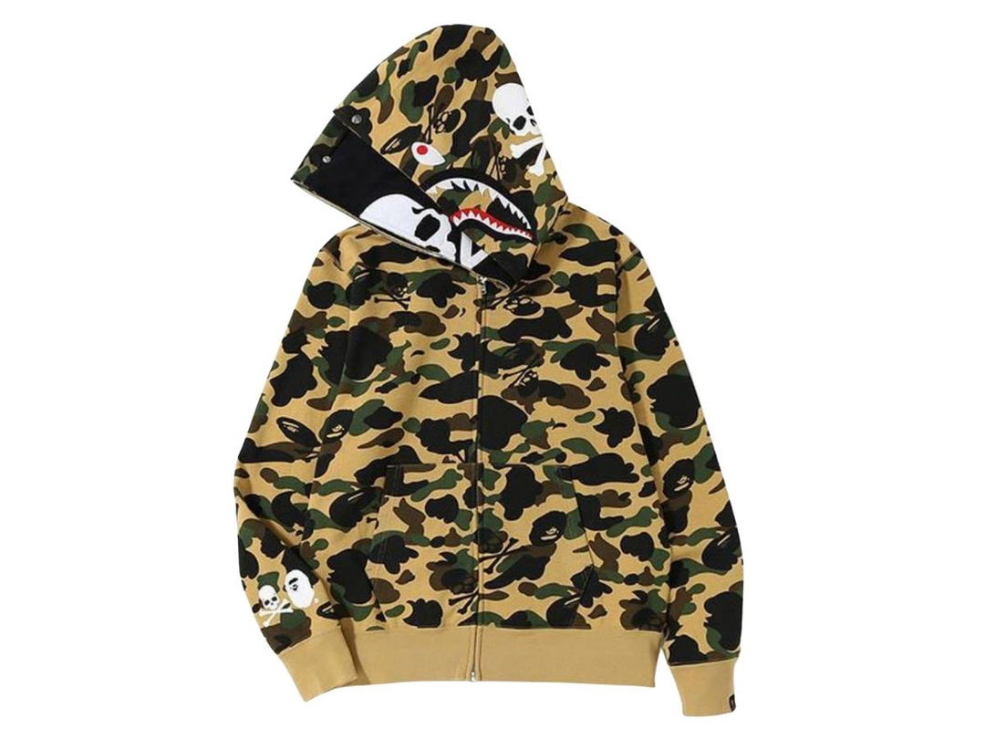 Bape BAPE X Mastermind Double Head Camouflage Shark Hoodie Yellow