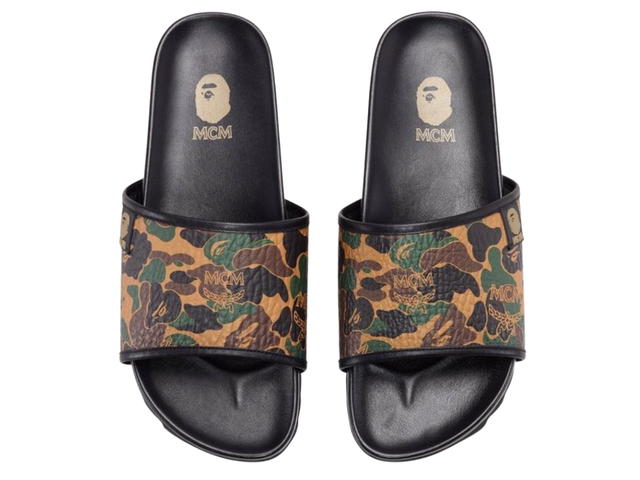 Bape BAPE x MCM Camo Slide Sandals Brown - view 3