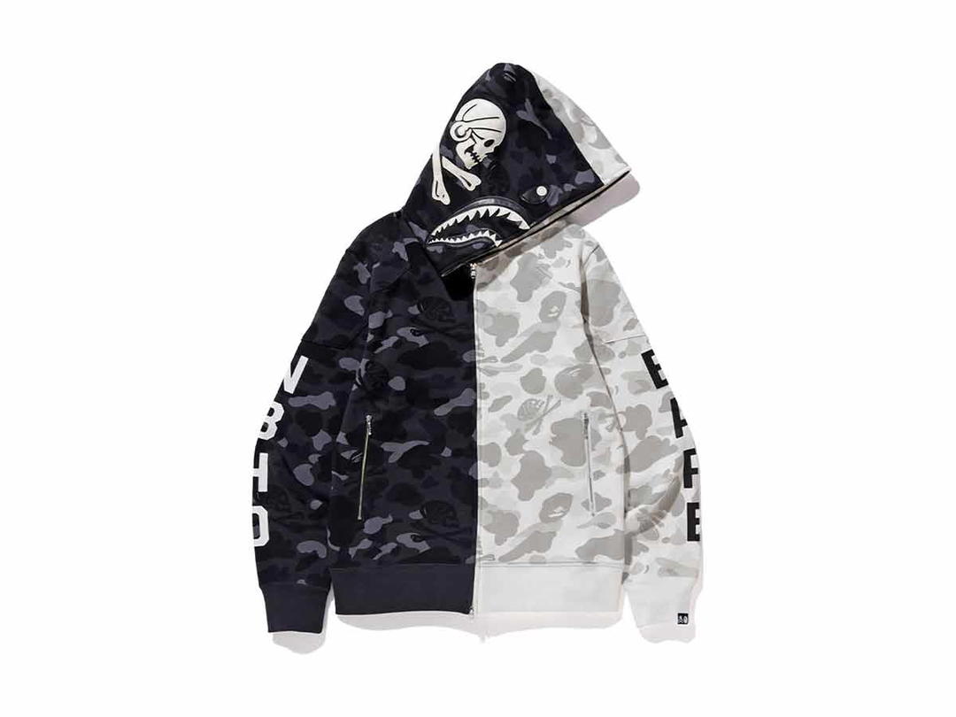 Bape BAPE x Neighborhood Split Camo Shark Full Zip Hoodie Black/White
