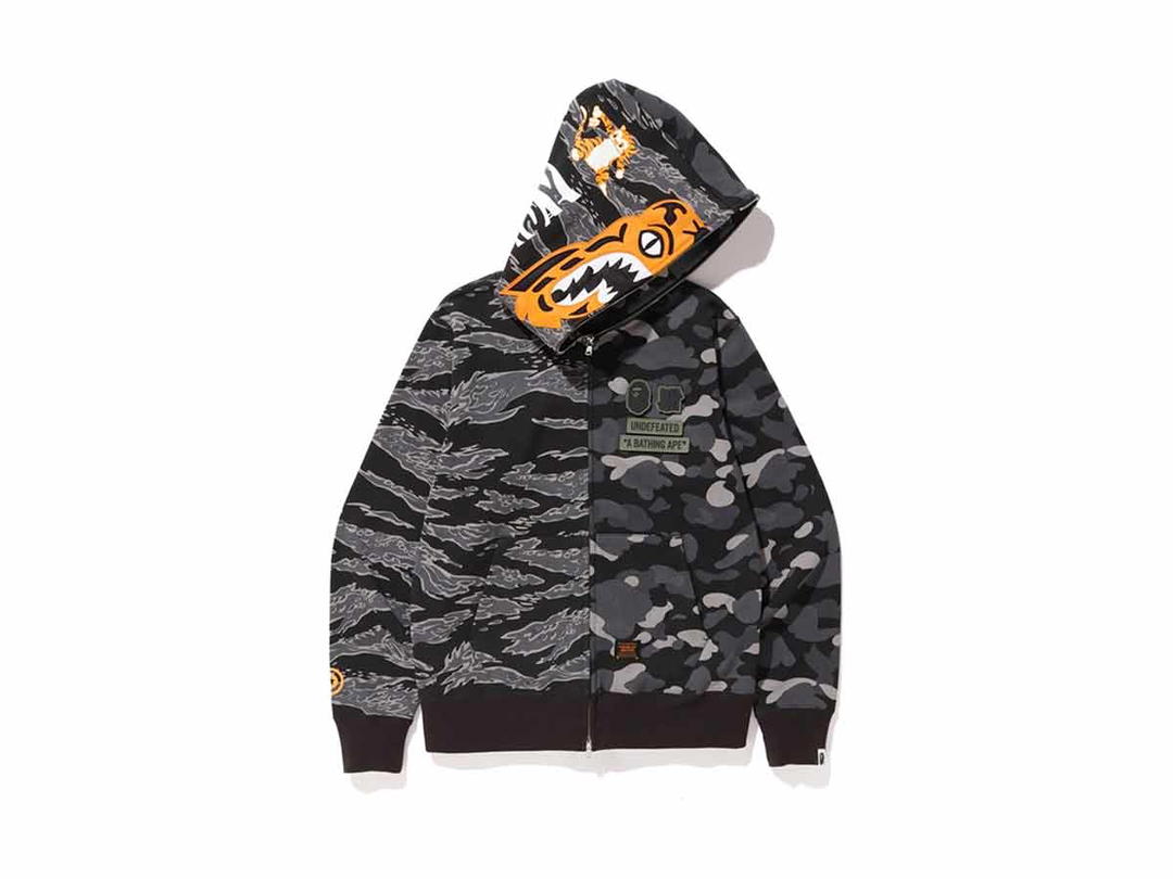 Bape BAPE x Undefeated Tiger Shark Half Full Zip Hoodie Black