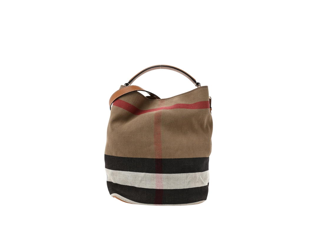Burberry Burberry Canvas Mega Check Medium Ashby Hobo Saddle Brown