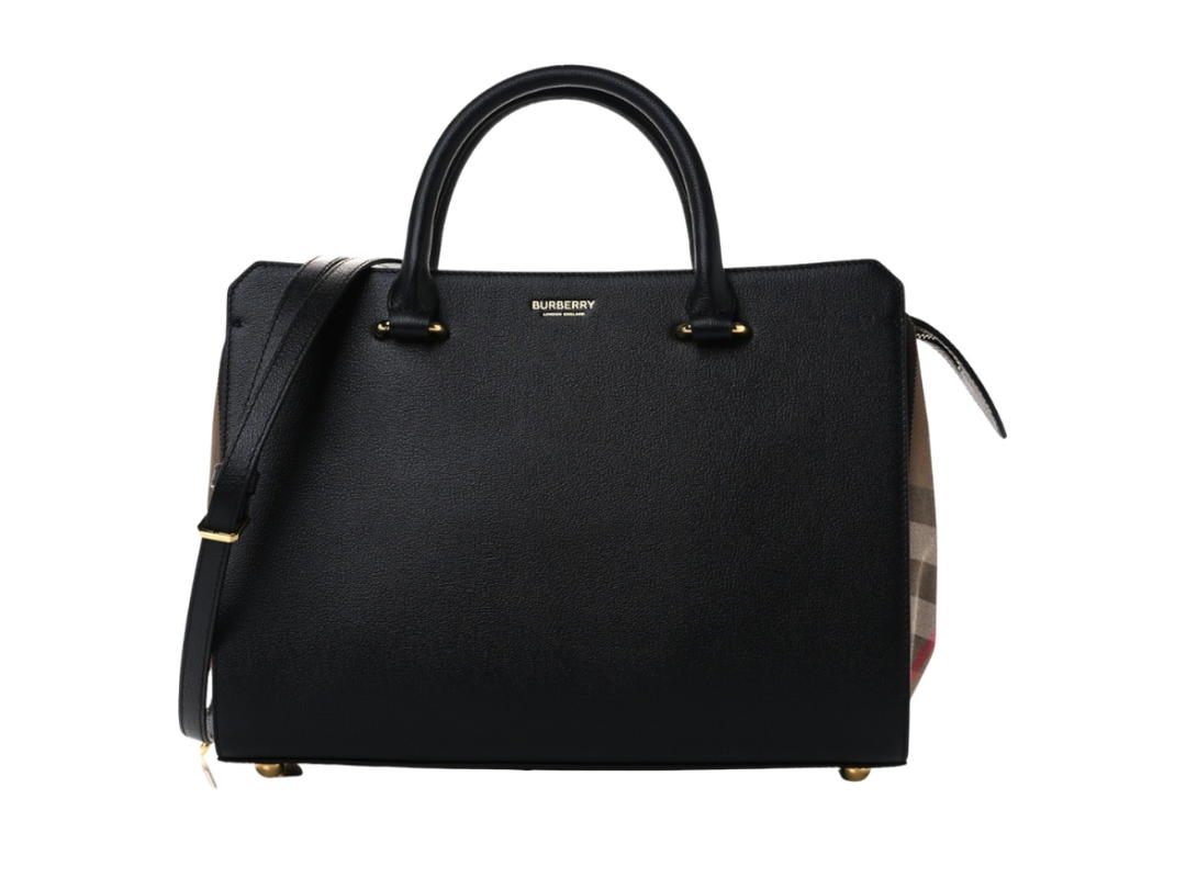 Burberry Burberry Calfskin Mega Check Small Banwell Tote Black