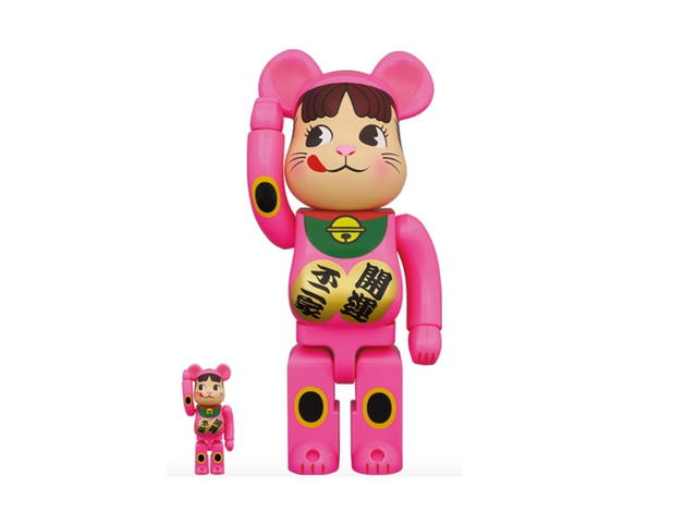 Medicom Toy BE@RBRICK Maneki Neko Peko-chan Fluorescent Pink 400% + 100% - view 1