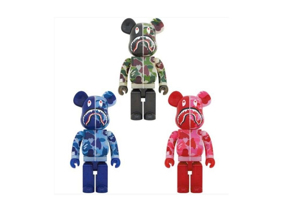 Medicom Toy BE@RBRICK BAPE CLEAR CAMO SHARK Green,Blue,Pink set 1000%