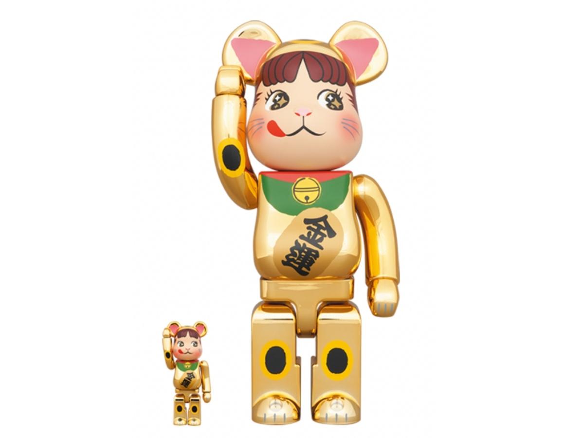 Medicom Toy BE@RBRICK Maneki Neko Peko-chan Money Luck Gold Plated 400% + 100%