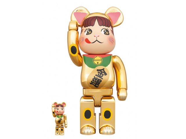 Medicom Toy BE@RBRICK Maneki Neko Peko-chan Money Luck Gold Plated 400% + 100% - view 1