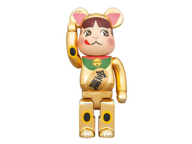 Medicom Toy BE@RBRICK Maneki Neko Peko-chan Money Luck Gold Plated 400% + 100% - view 2
