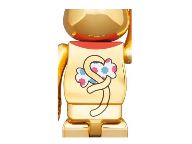 Medicom Toy BE@RBRICK Maneki Neko Peko-chan Money Luck Gold Plated 400% + 100% - view 3