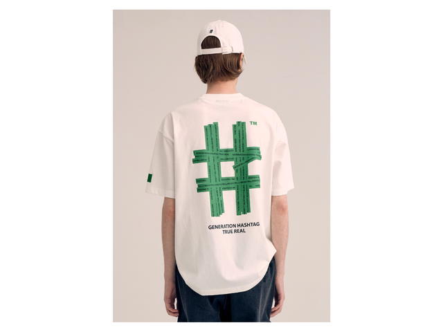 Beentrill Beentrill Green Taping Hashtag Overfit Short Sleeve T-shirt Off White - view 3