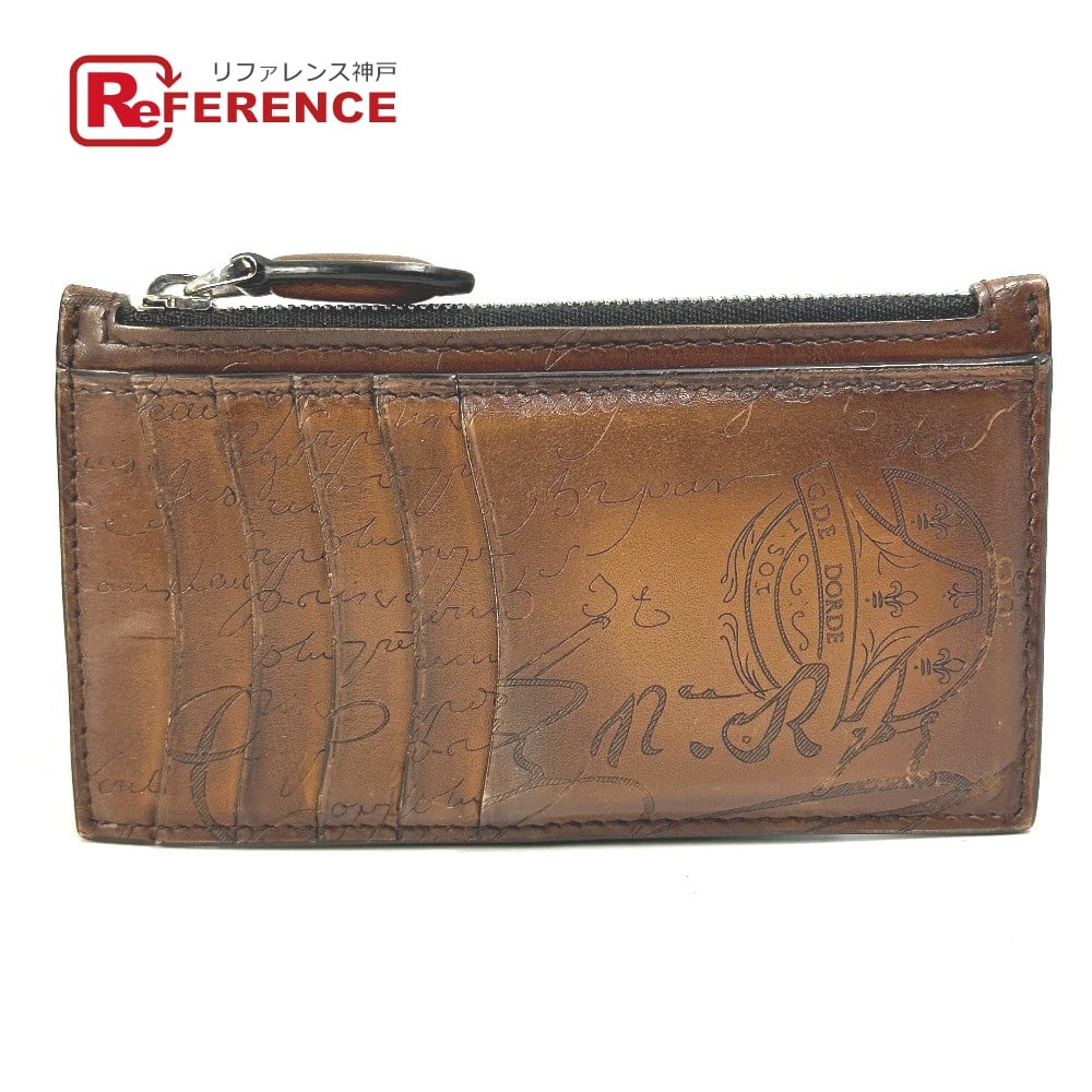 Berluti Berluti Cali Graffiti card holder coin purse With key ring Card Case Brown