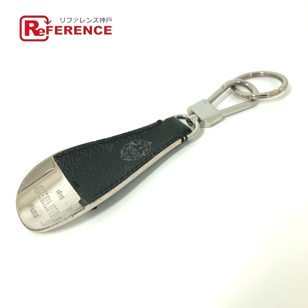 Berluti Berluti calligraphy Logo Shoehorn Bag Charm Key Holder Leather / Metal Black