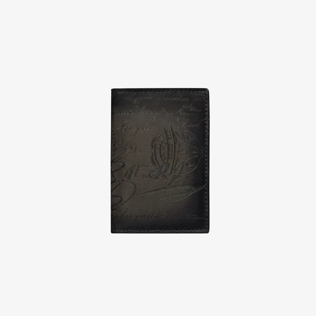 Berluti Berluti Jagua Scritto Leather Card Holder Nero Grigio