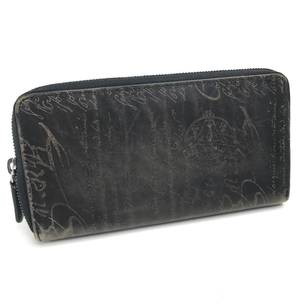 Berluti BERLUTI Zip Around Calligraphy Venetian Leather Long Wallet Dark Brown