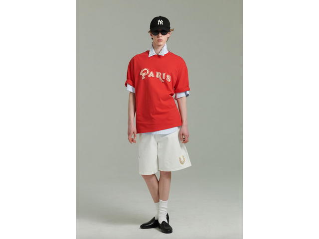 Beyond Closet Beyond Closet [Collection Line] Pearl Logo Heavy Weight Garment Cotton T-Shirt Red - view 3