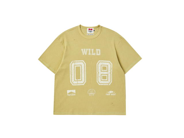 Beyond Closet Beyond Closet [Collection Line] Vintage Detail Washed Waffle Cotton Damage 1/2 T-Shirt Mustard - view 1