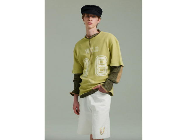 Beyond Closet Beyond Closet [Collection Line] Vintage Detail Washed Waffle Cotton Damage 1/2 T-Shirt Mustard - view 4