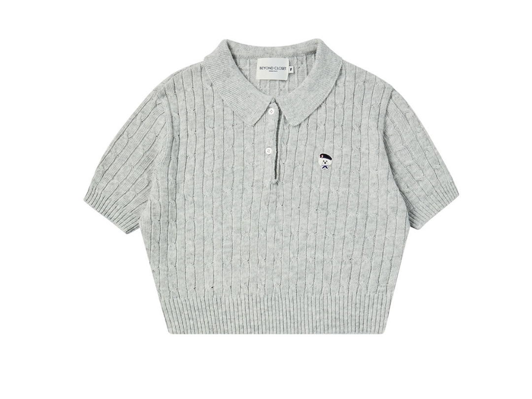 Beyond Closet Beyond Closet [Women'S Edition] New Parisian Bamboo Cable Crop Collar Knit Gray