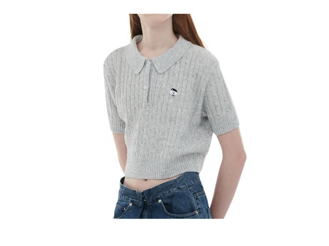 Beyond Closet Beyond Closet [Women'S Edition] New Parisian Bamboo Cable Crop Collar Knit Gray - view 3