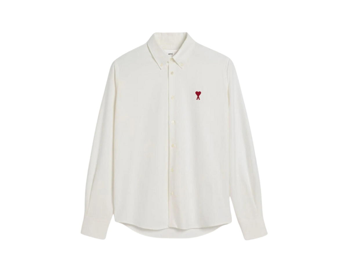 Ami Paris Ami Paris AMI de Coeur Cotton Oxford Button Down Shirt Natural White