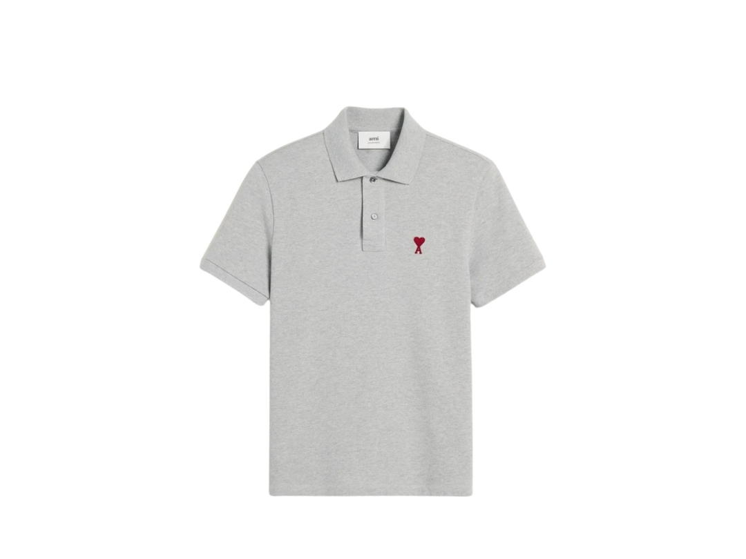Ami Paris Ami Paris Ami De Coeur Polo Shirt Heather Ash Grey