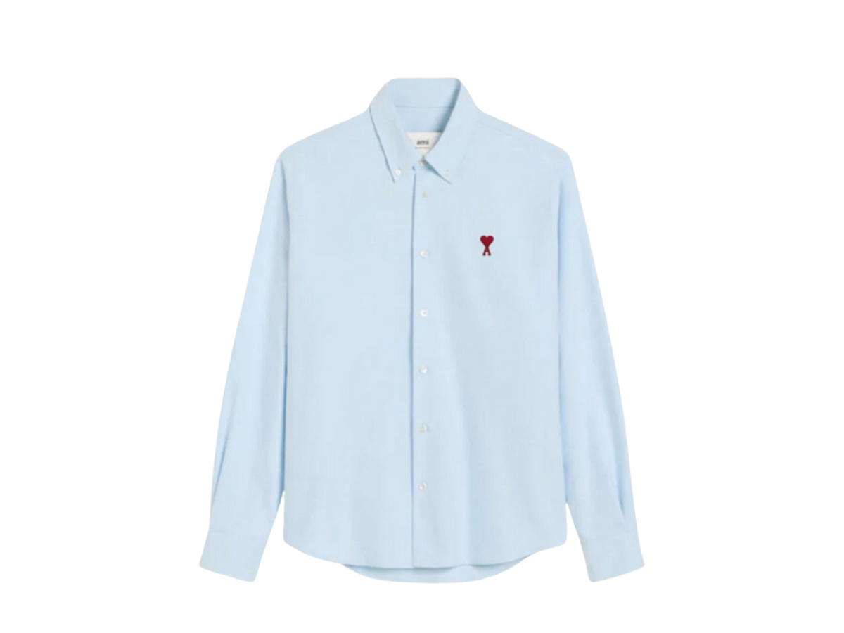Ami Paris Ami Paris Ami De Coeur Cotton Oxford Button Down Shirt Sky Blue