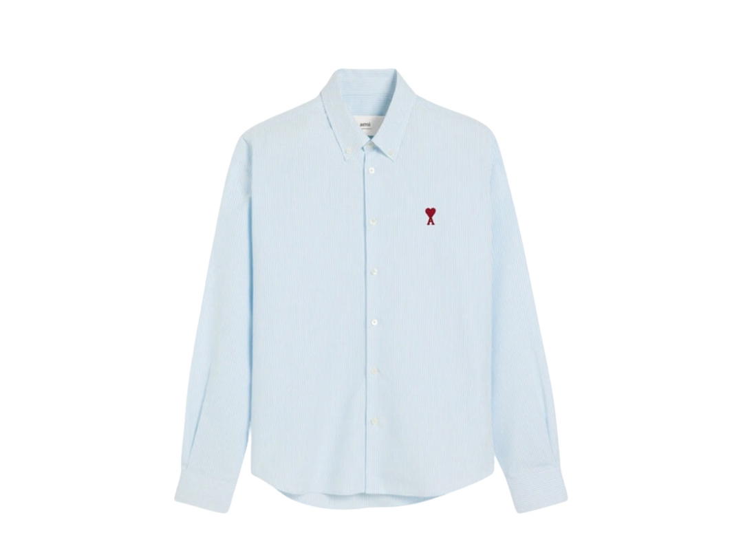 Ami Paris Ami Paris Ami De Coeur Button Down Stripped Cotton Oxford Shirt Sky Blue