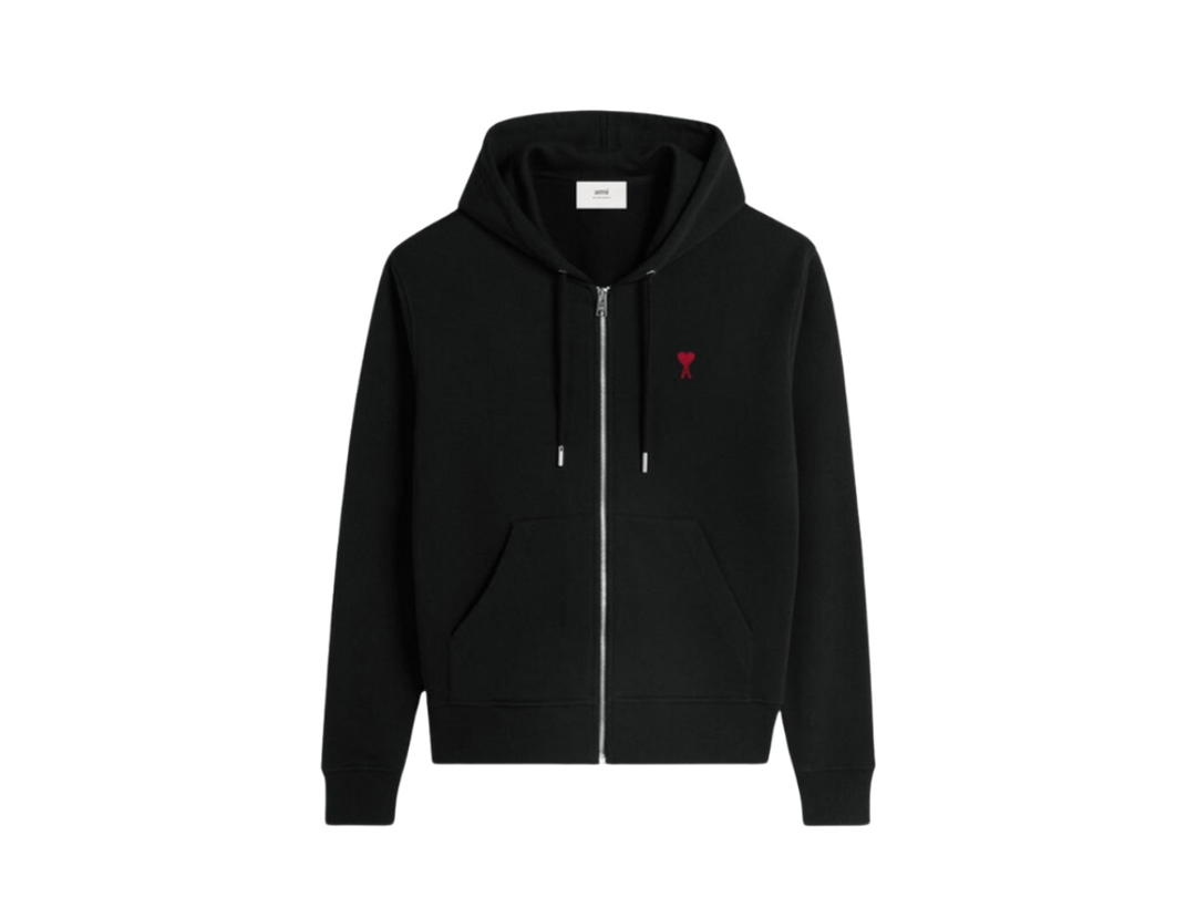 Ami Paris AMI de Coeur Loopback Oragnic Cotton Fleece Zipped Hoodie Black