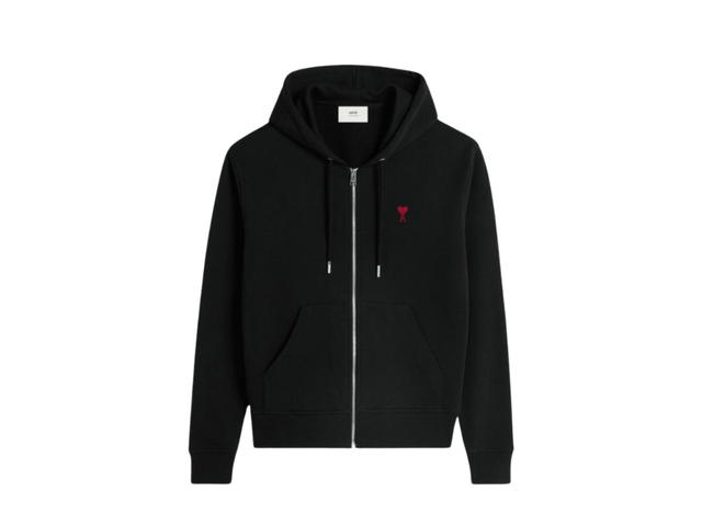 Ami Paris AMI de Coeur Loopback Oragnic Cotton Fleece Zipped Hoodie Black - view 1