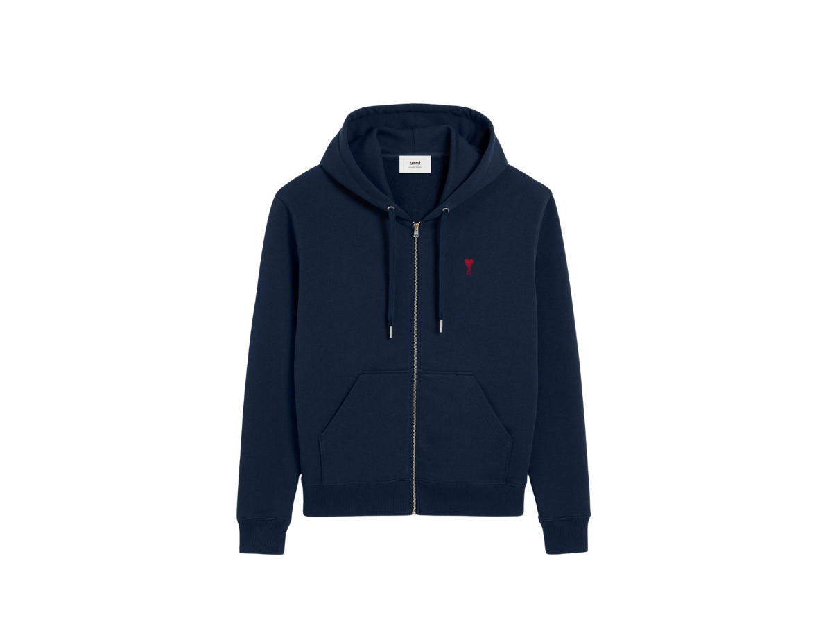 Ami Paris Ami Paris De Coeur Zipped Hoodie Night Blue