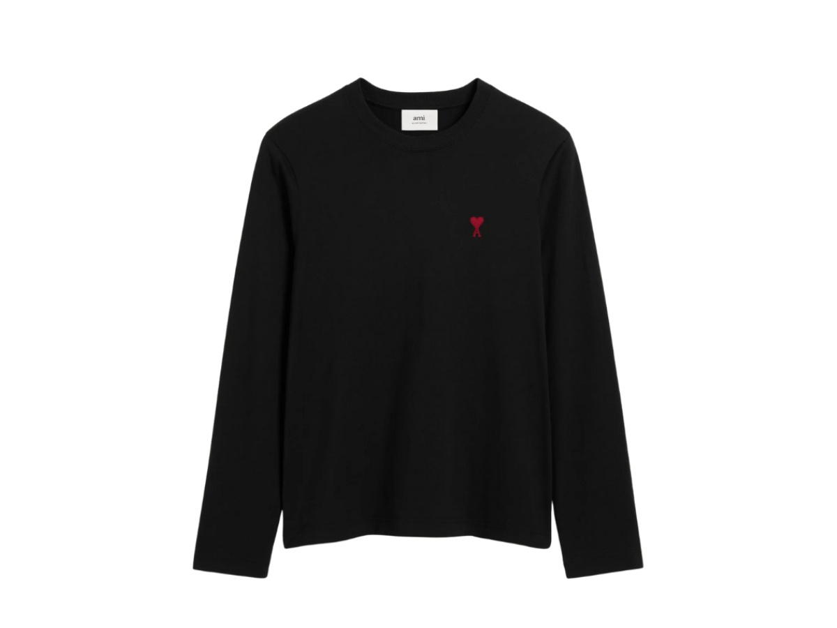 Ami Paris Ami Paris Longsleeves Ami De Coeur T-Shirt In Organic Cotton Jersey. Black