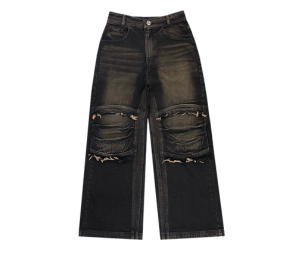 Buy BLR Knee Point Washed Denim Pants Brown at Sasom – Authentic and Ready to Ship