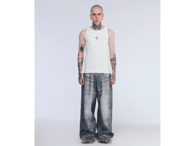 BLR BLR Printed Wide Denim Pants Grey - view 3