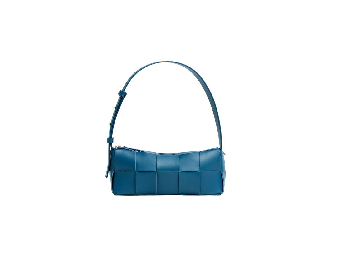 Bottega Veneta Bottega Venet Small Brick Cassette In Soft Lambskin Leather With Gold Finish Hardware Deep Pacific
