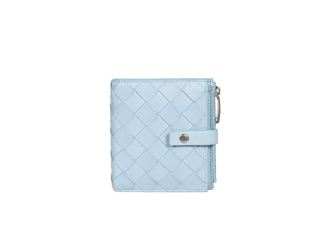Bottega Veneta Bottega Veneta Bi-Fold Wallet In Lambskin Leather With Palladium Hardware Pale Blue