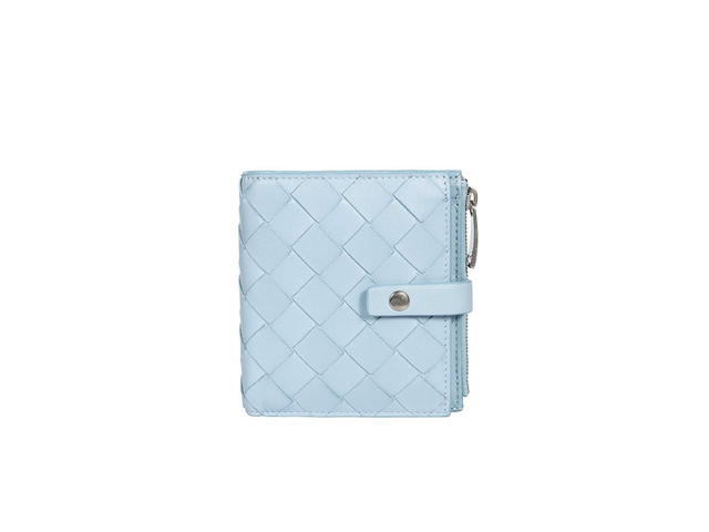 Bottega Veneta Bottega Veneta Bi-Fold Wallet In Lambskin Leather With Palladium Hardware Pale Blue - view 1