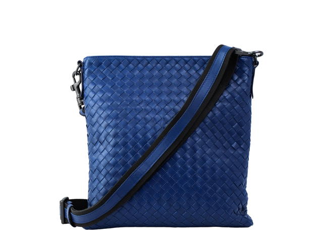 Bottega Veneta Bottega Veneta Blue Intrecciato Nappa Leather Flat Messenger Bag - view 1