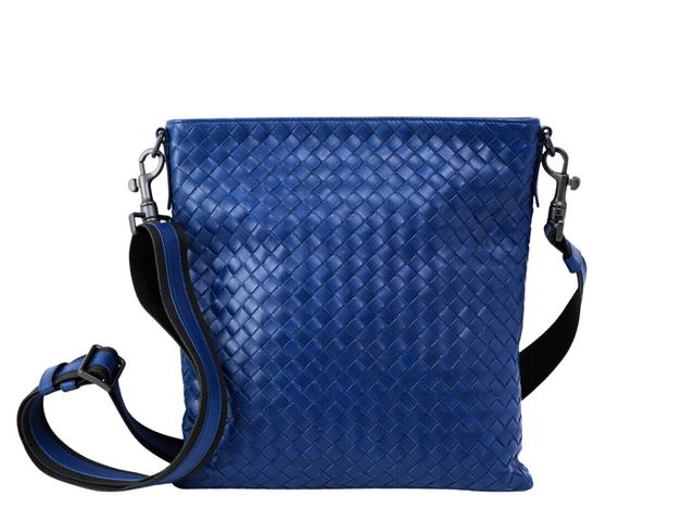 Bottega Veneta Bottega Veneta Blue Intrecciato Nappa Leather Flat Messenger Bag - view 2