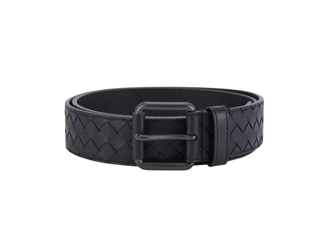 Bottega Veneta Bottega Veneta BV men's black leather woven pin buckle belt