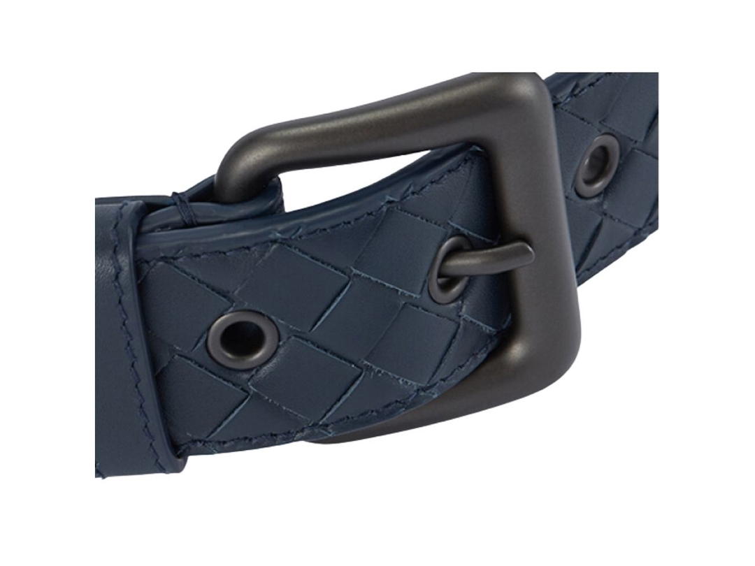 Bottega Veneta Bottega Veneta BV Men's Dark Blue Leather Knitted Pin Buckle Belt