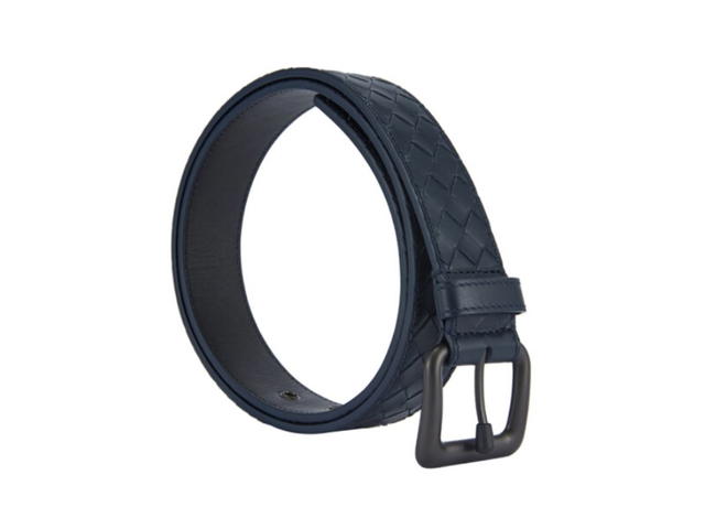 Bottega Veneta Bottega Veneta BV Men's Dark Blue Leather Knitted Pin Buckle Belt - view 3