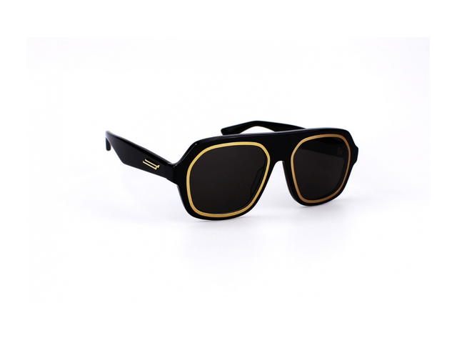 Bottega Veneta Bottega Veneta BV1217S Rim Aviator Sunglasses In Plastic Frame With Grey Lenses Black - view 3