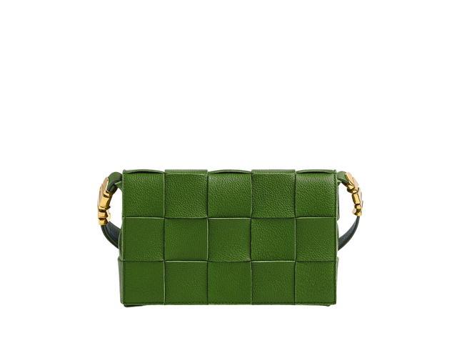 Bottega Veneta Bottega Veneta Cassette In Intreccio Grained Leather With Gold Finish Avocado - view 1
