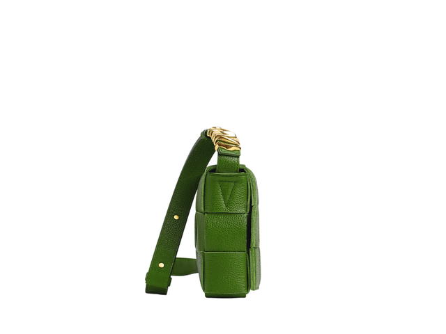 Bottega Veneta Bottega Veneta Cassette In Intreccio Grained Leather With Gold Finish Avocado - view 3