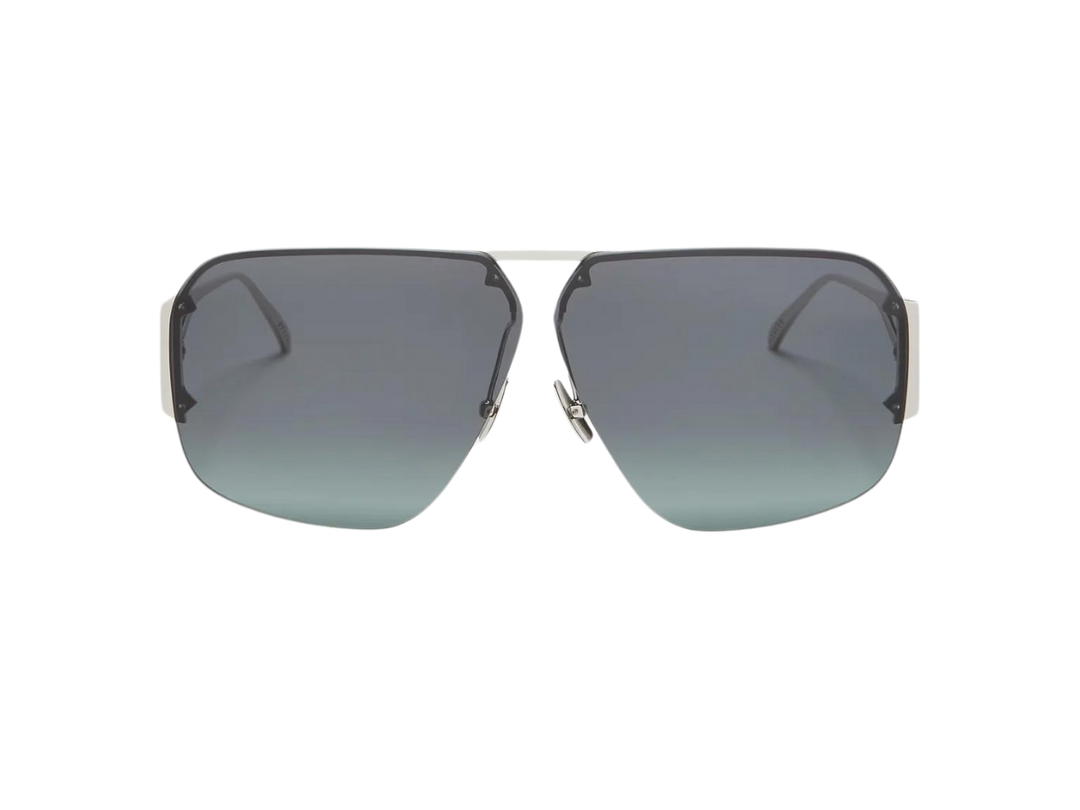 Bottega Veneta Bottega Veneta Classic Aviator Sunglasses In Silver Metal Frame With Blue Lens