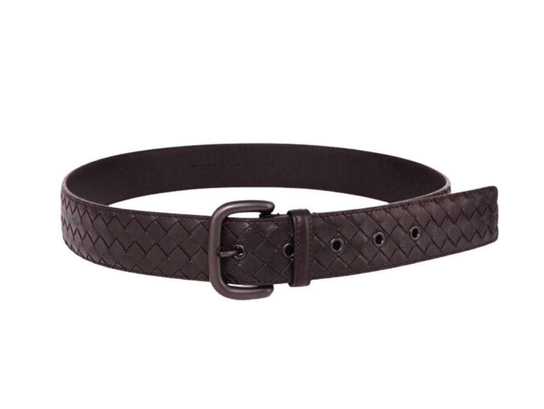 Bottega Veneta Bottega Veneta dark brown woven leather belt pin button