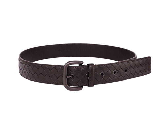 Bottega Veneta Bottega Veneta dark brown woven leather belt pin button - view 1