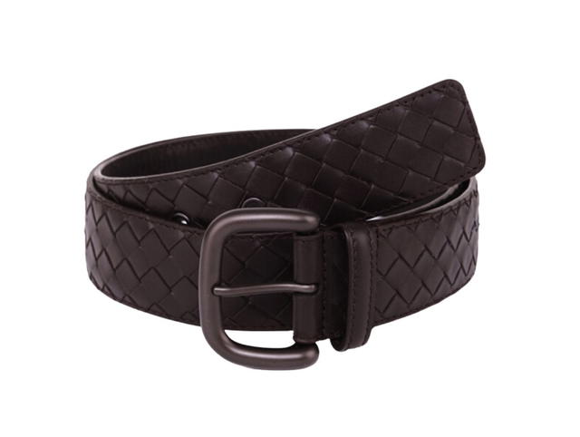 Bottega Veneta Bottega Veneta dark brown woven leather belt pin button - view 2