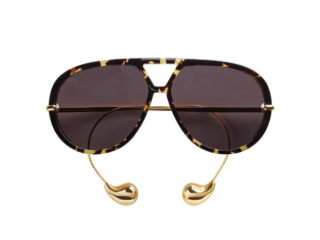 Bottega Veneta Bottega Veneta Drop Aviator Sunglasses In Havana Metal With Grey Lenses